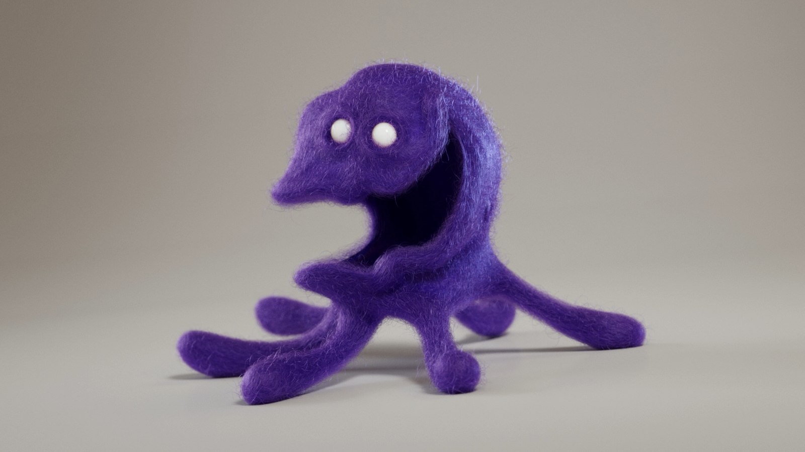 Where it landed, felt and fur on a purple stain