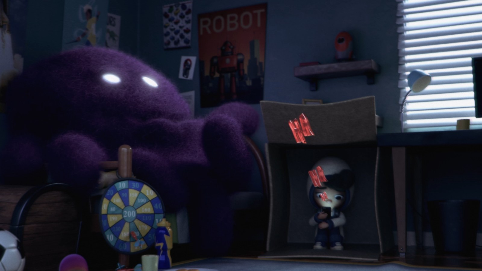 Alone in the room, and the laughter is on the wall