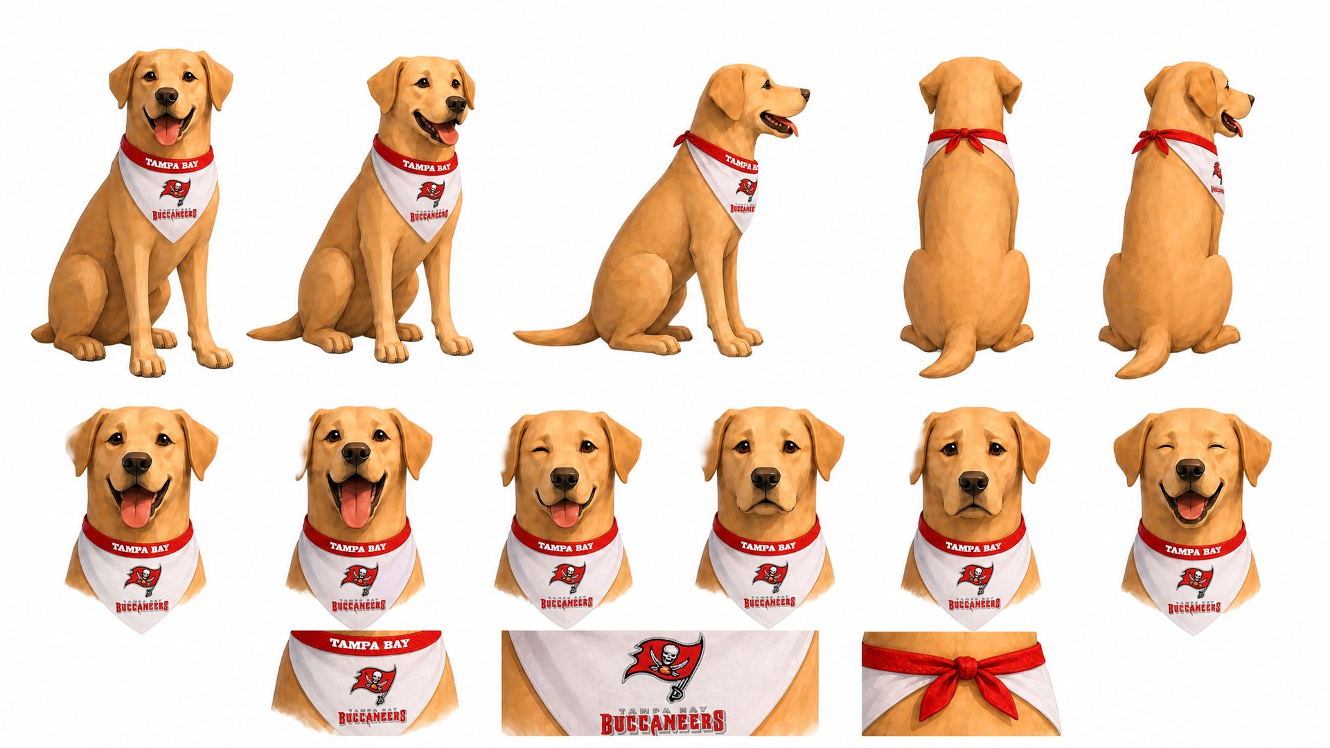 Modelsheet for the dog in a team bandana