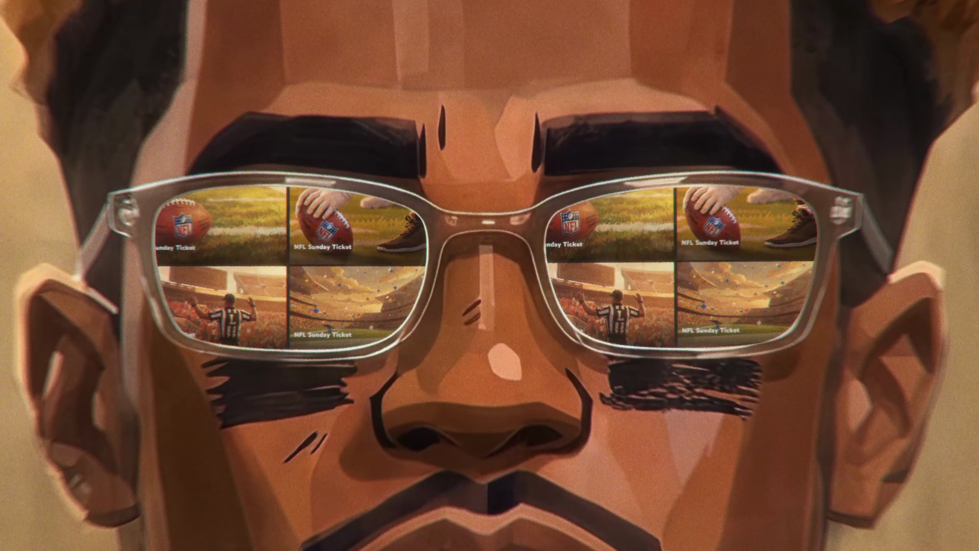 The game reflected in a pair of glasses