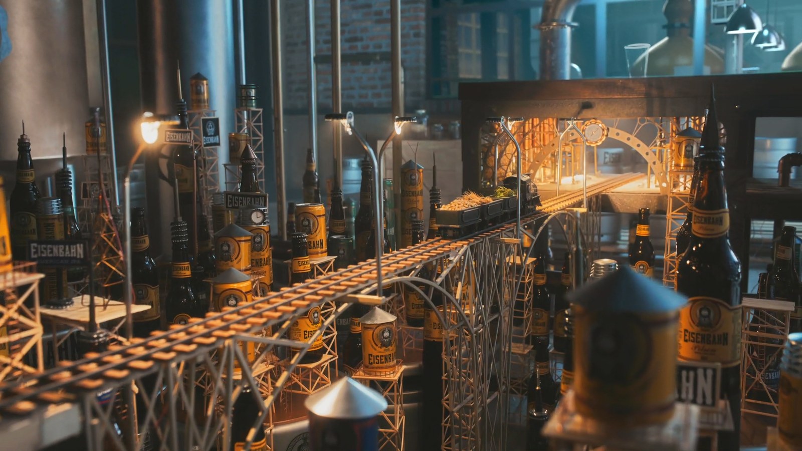 The miniature brewery city with bottles and tanks