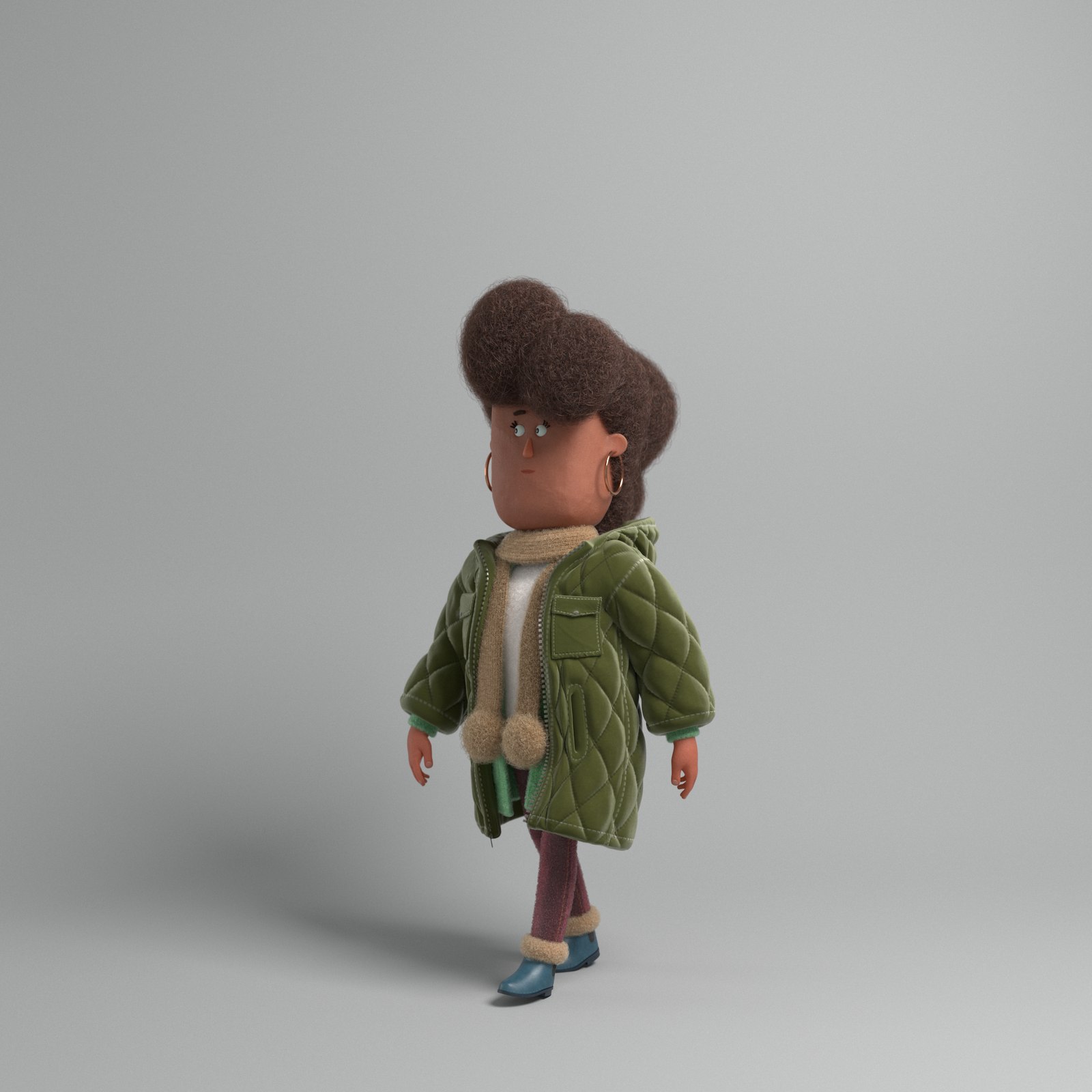 Look development render of the character Marjorie