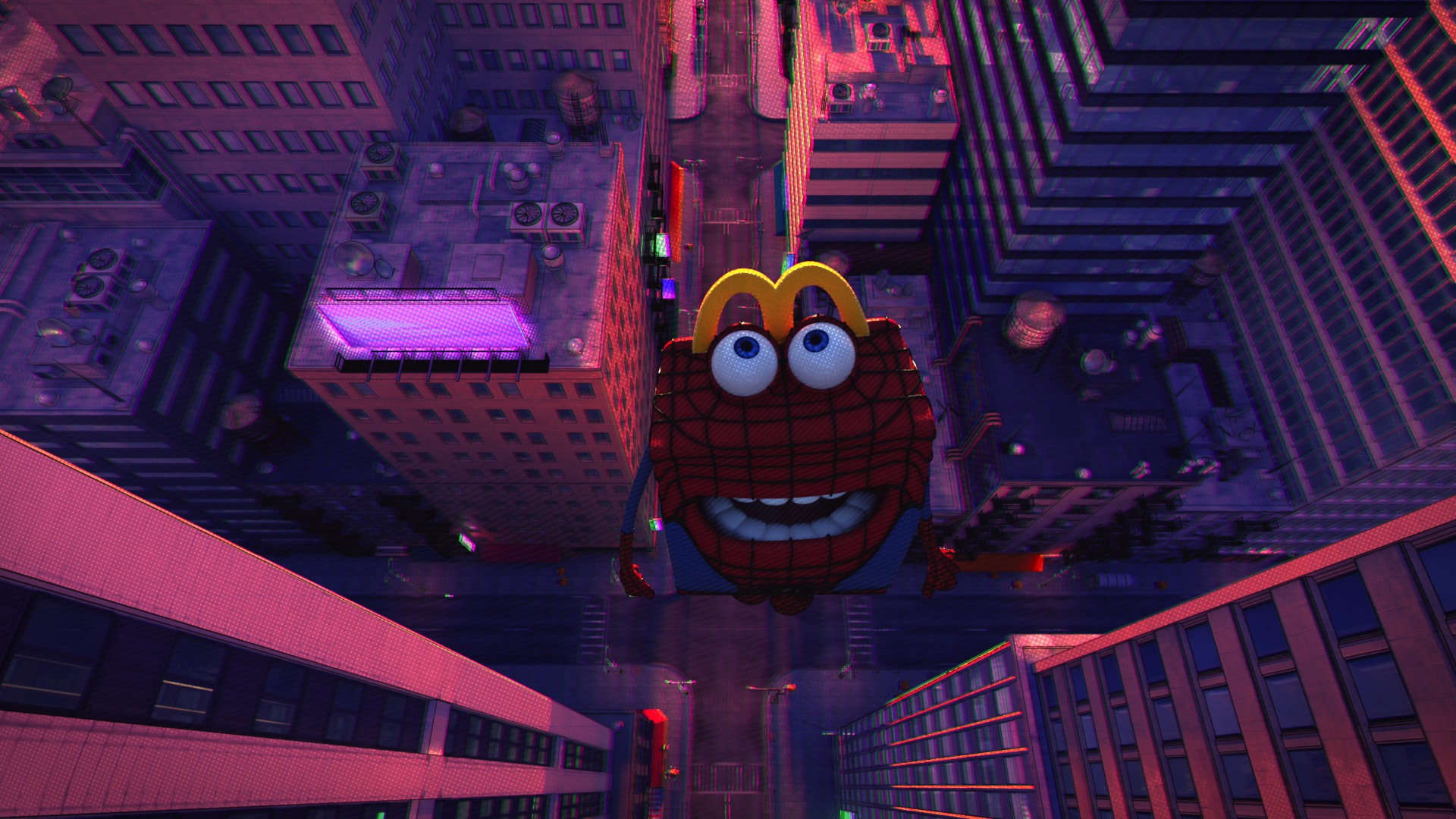 The Happy Meal character in the Spider-Verse city