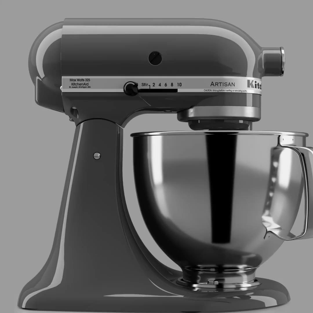 KitchenAid mixers in every colourway against a striped multicolour background