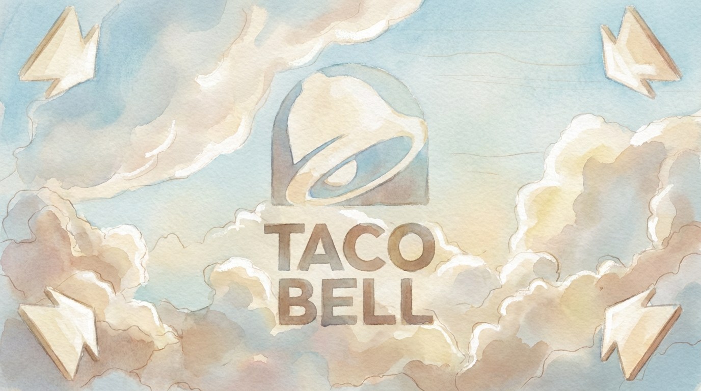A hand drawn board frame of the Taco Bell logo formed in cloud