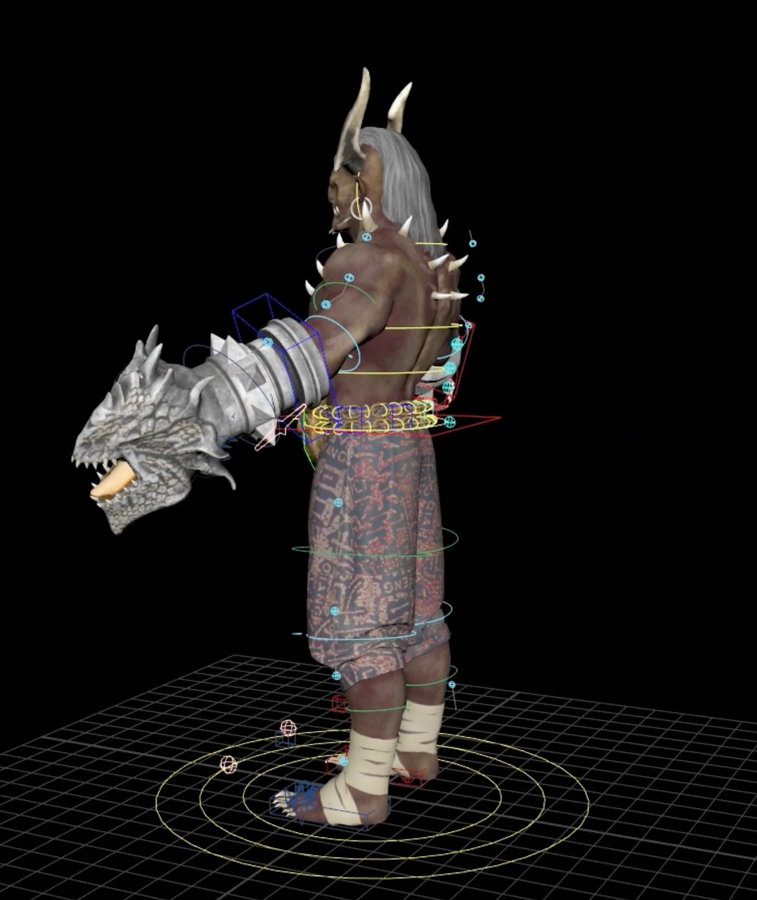 An armoured boss character with a beast head, shown on its animation rig