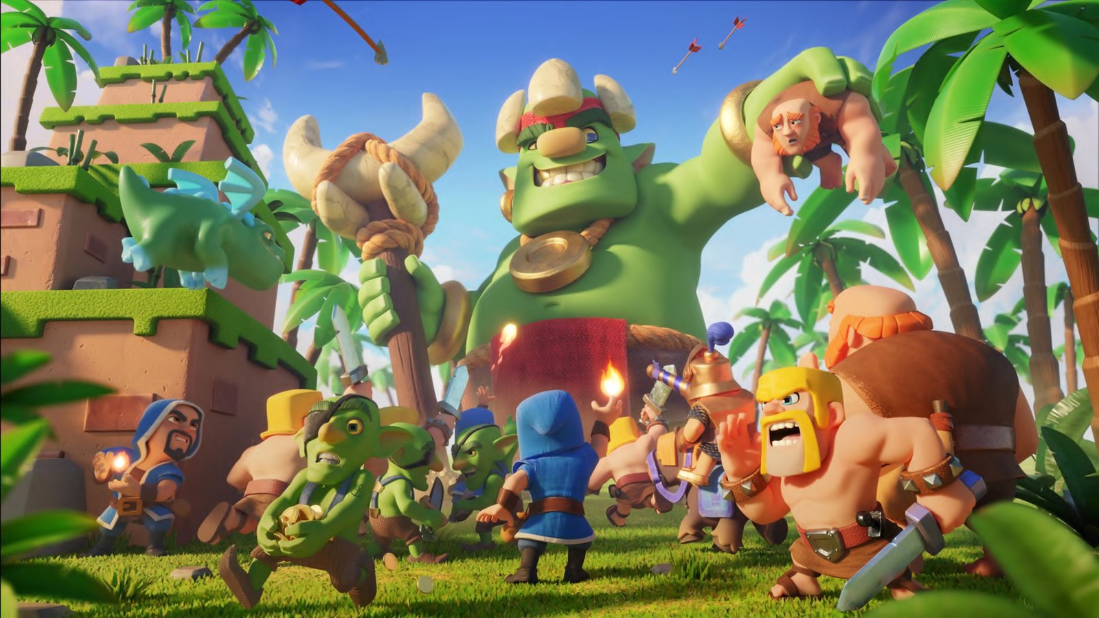 A Clash village under attack, the full cast in frame